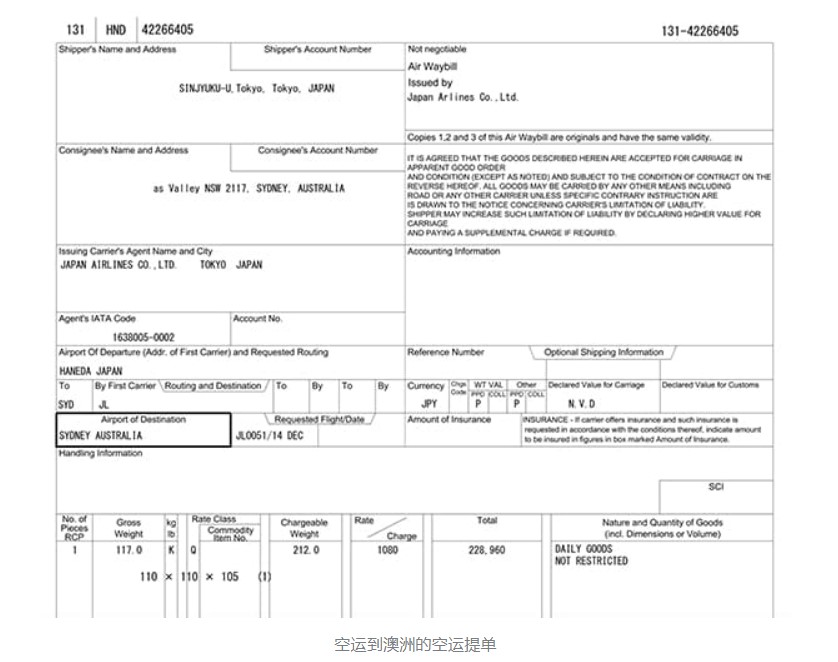 澳洲空运提单