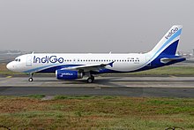 IndiGo uses as an indigo-sky blue livery as seen on the Airbus A320 aircraft