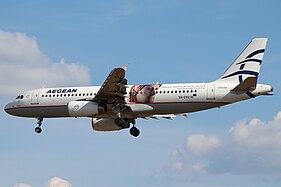 An Aegean A320-200 in Acropolis Museum livery