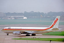 Alia Boeing 707-300 at London Heathrow Airport in 1971. This aircraft was later destroyed in the Kano air disaster.