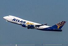 An Atlas Air Boeing 747-400F departing Hong Kong.