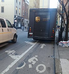 UPS truck illegally parked in a bike lane in Philadelphia